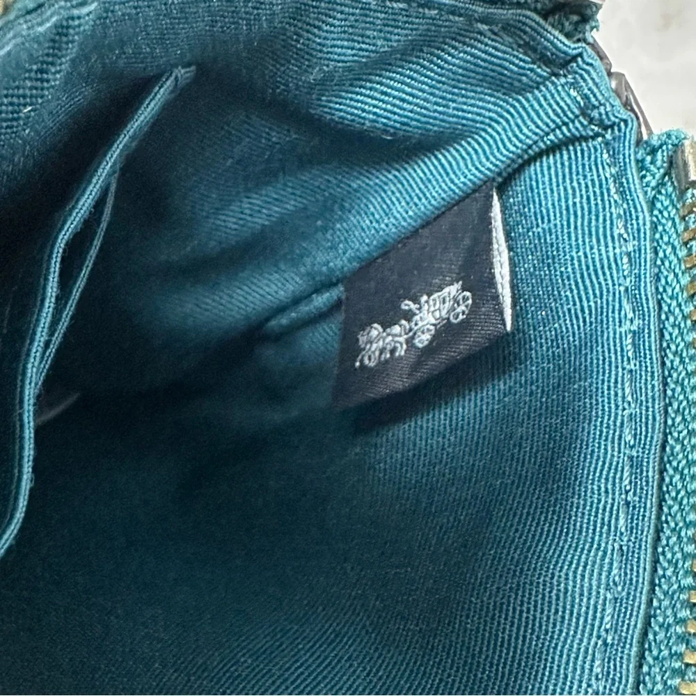 Coach Zip Wallet Wristlet Metallic Dark Teal